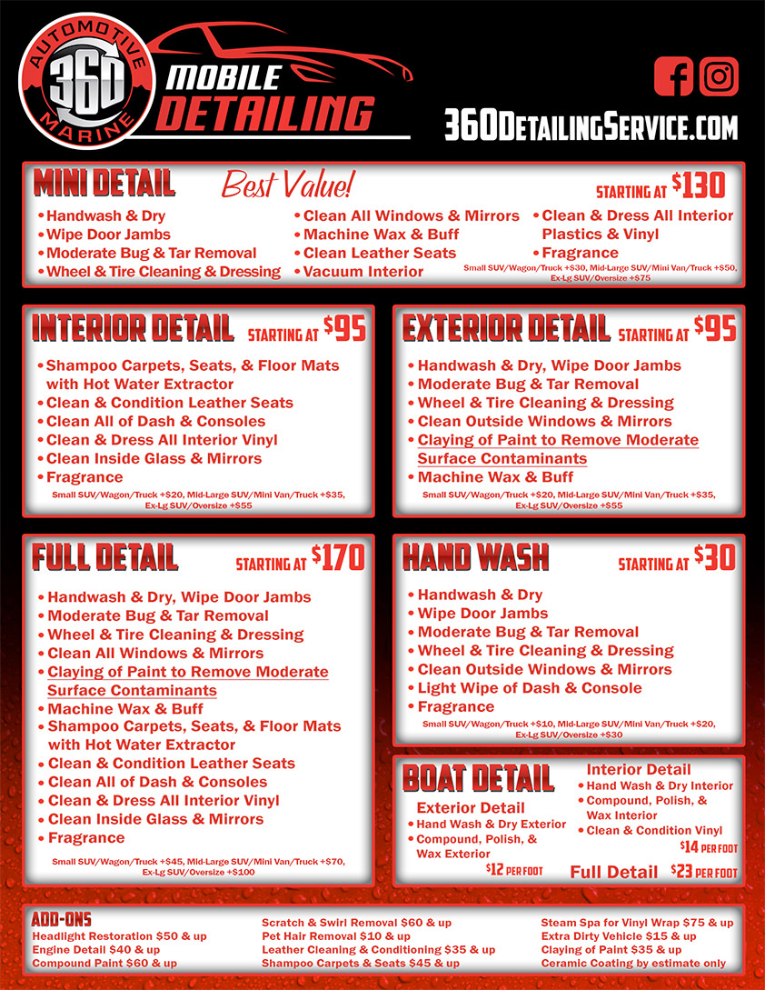 360 Mobile Detailing mobile automobile and marine detailing service.